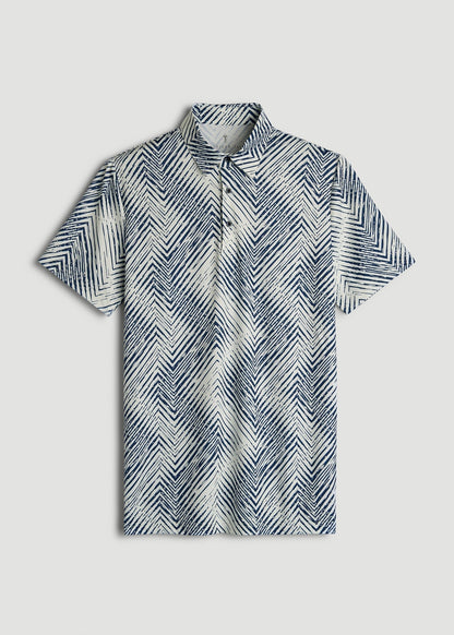 American Tall Men Golf Performance Polo Shirt for Tall Men in Navy Chevron