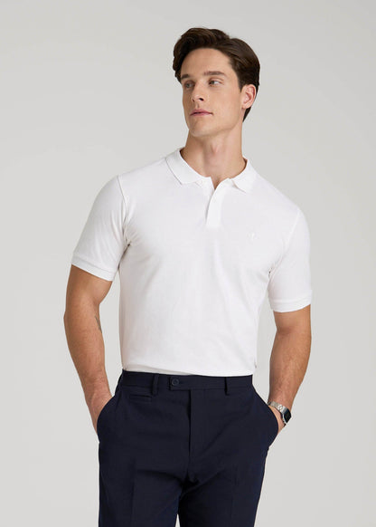 American Tall Men Classic Polo with Embroidered Logo for Tall Men in Bright White
