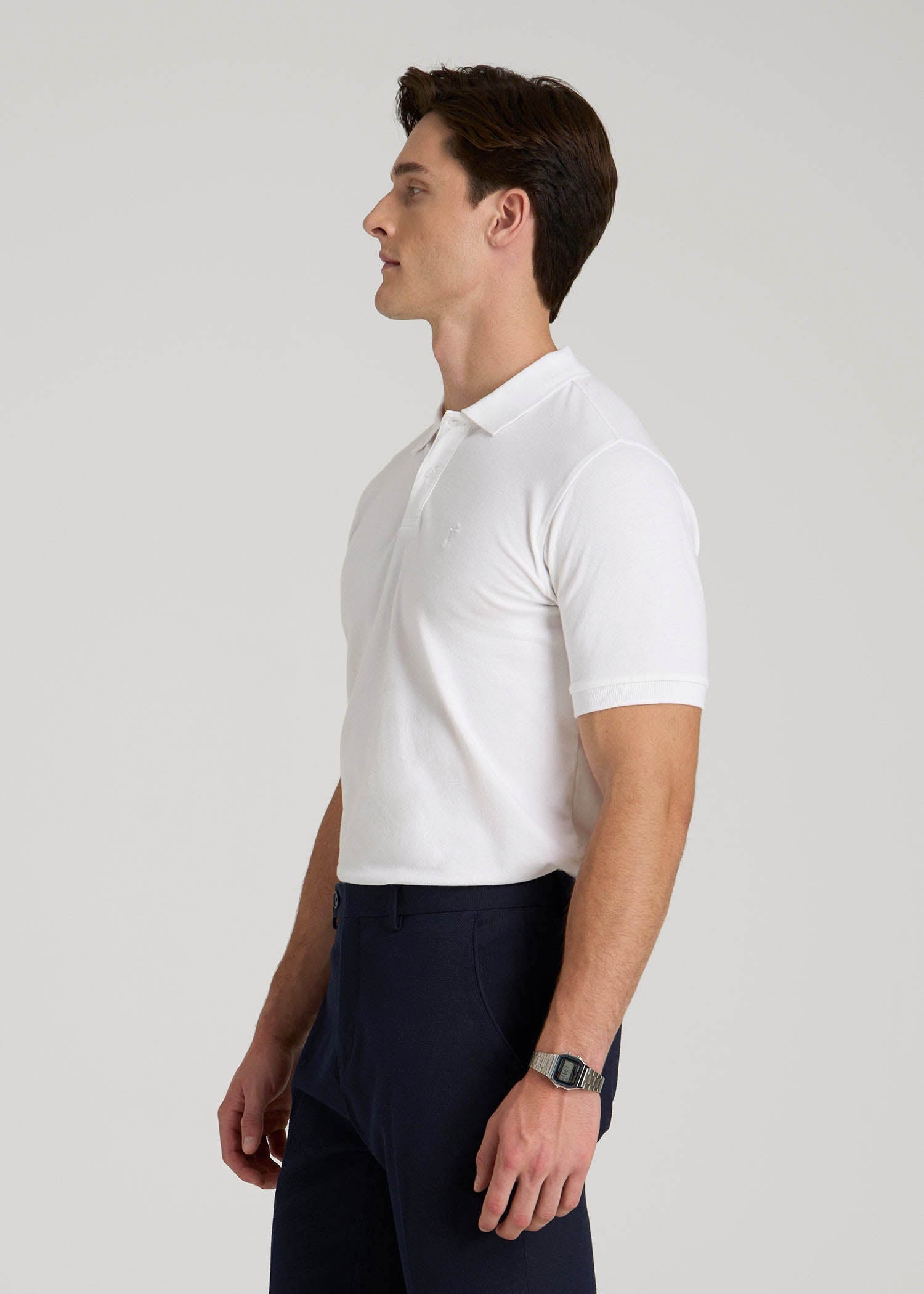 American Tall Men Classic Polo with Embroidered Logo for Tall Men in Bright White