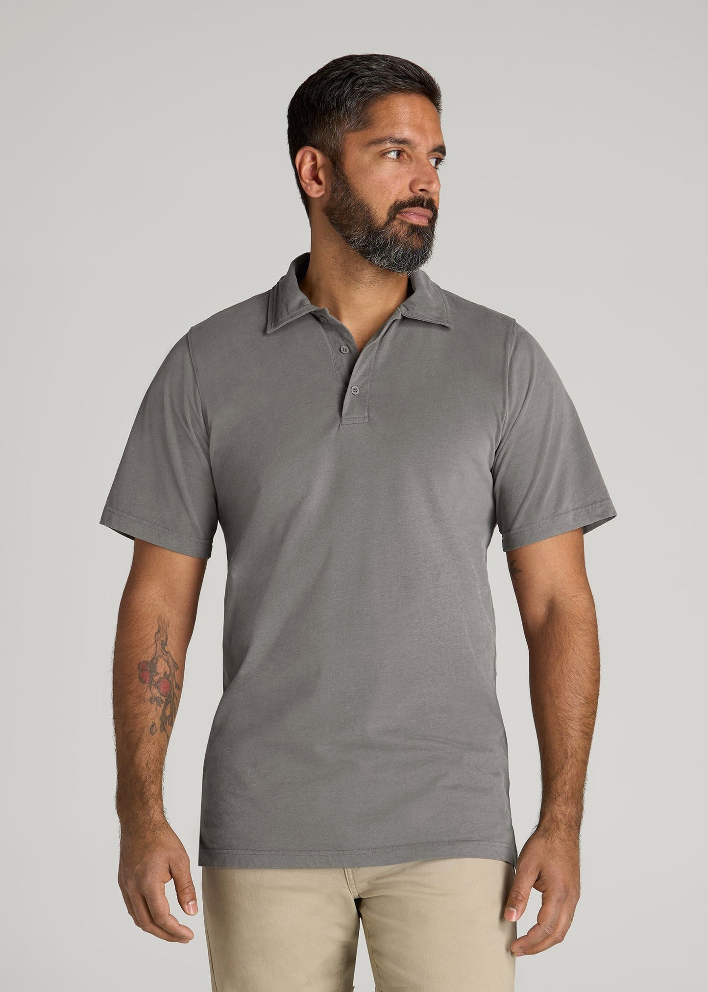 American Tall Men LJ&S Ultra Soft Short Sleeve Cotton Polo for Tall Men in Vintage Pewter