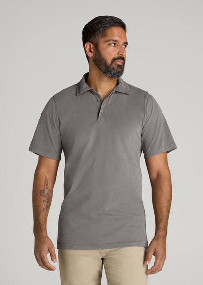 American Tall Men LJ&S Ultra Soft Short Sleeve Cotton Polo for Tall Men in Vintage Pewter