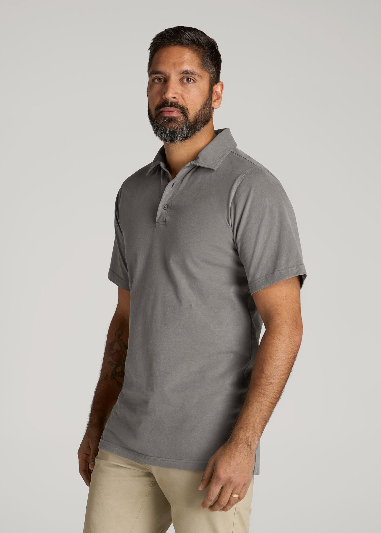 American Tall Men LJ&S Ultra Soft Short Sleeve Cotton Polo for Tall Men in Vintage Pewter