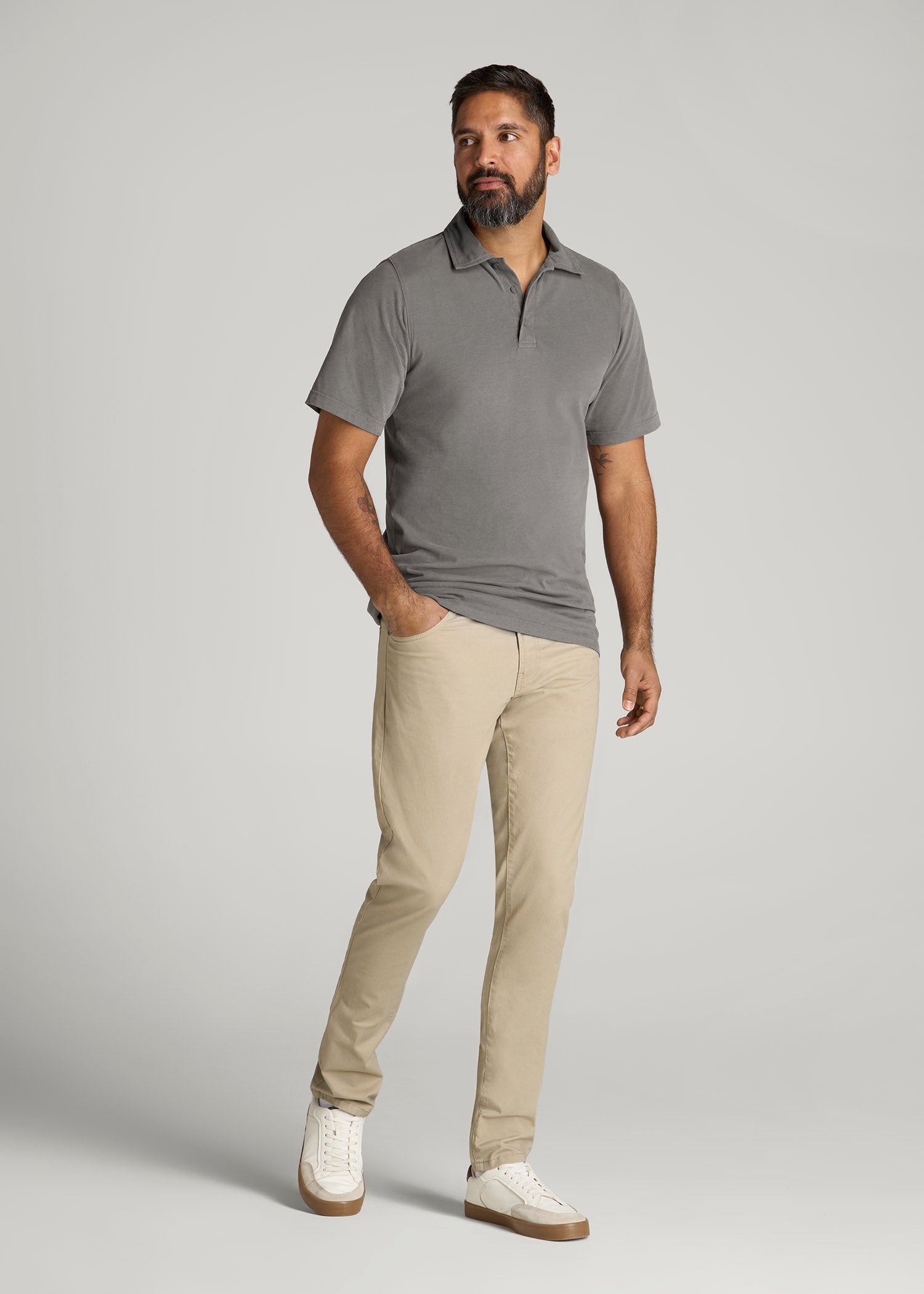 American Tall Men LJ&S Ultra Soft Short Sleeve Cotton Polo for Tall Men in Vintage Pewter