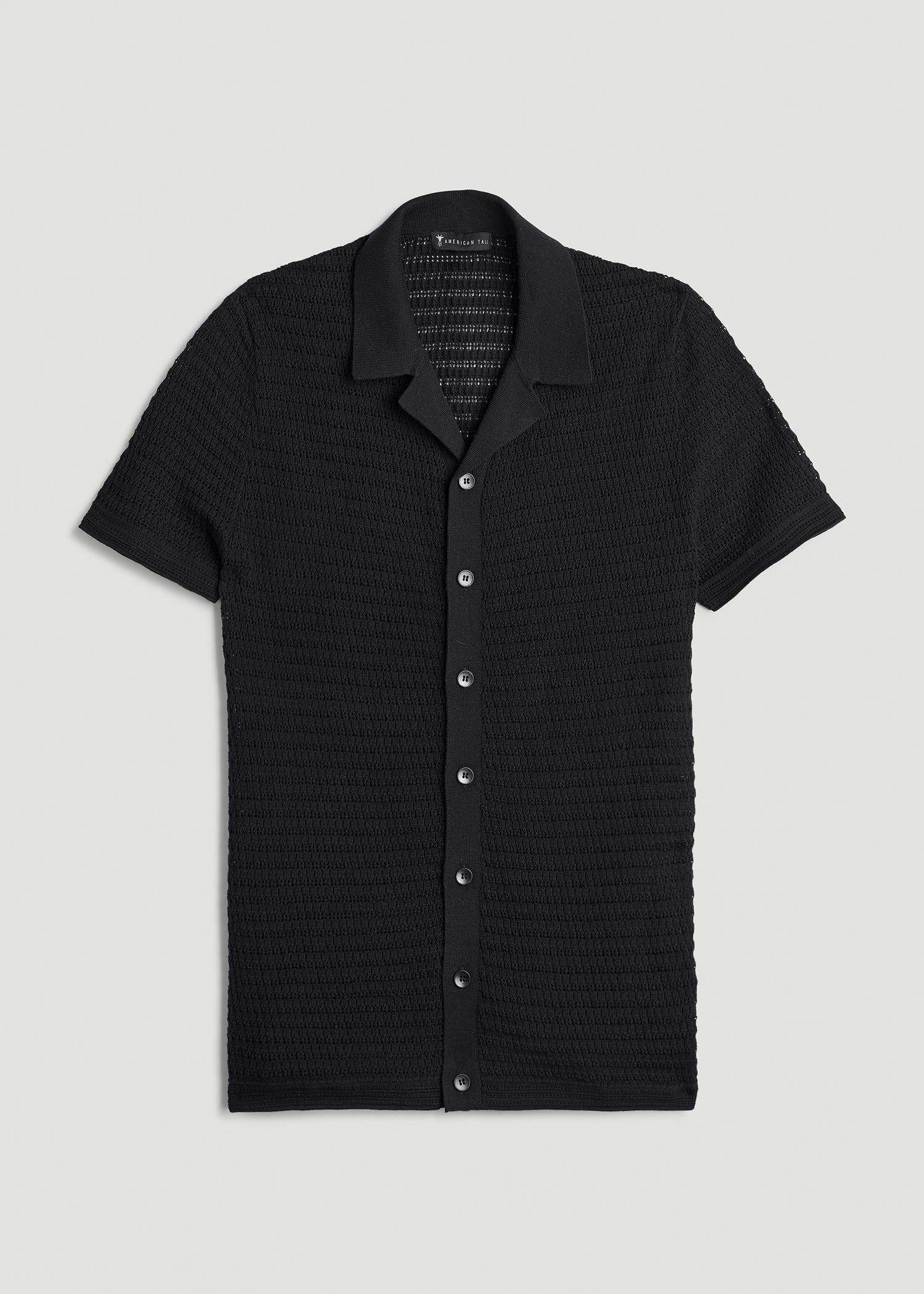 American Tall Men Short Sleeve Crochet Polo Cardigan for Tall Men in Black