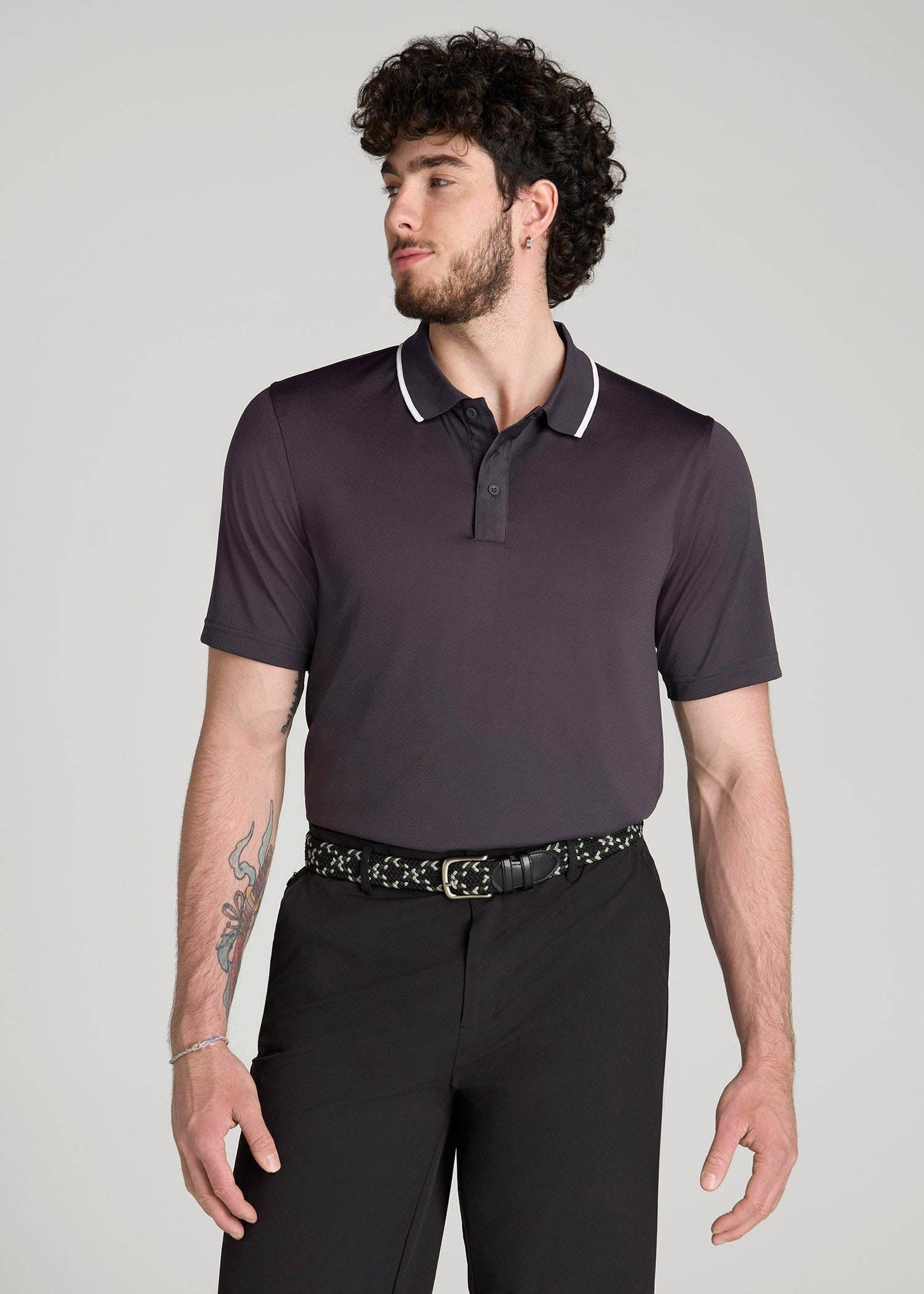 American Tall Men A.T. Performance Tipped Golf Polo for Tall Men in Charcoal