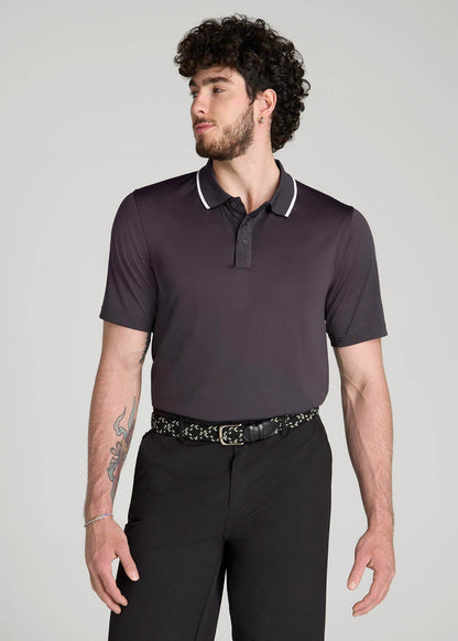 American Tall Men A.T. Performance Tipped Golf Polo for Tall Men in Charcoal