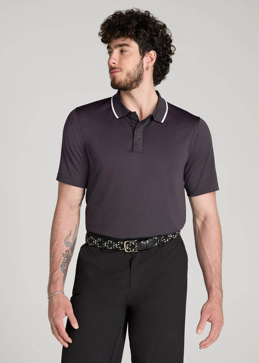 American Tall Men A.T. Performance Tipped Golf Polo for Tall Men in Charcoal