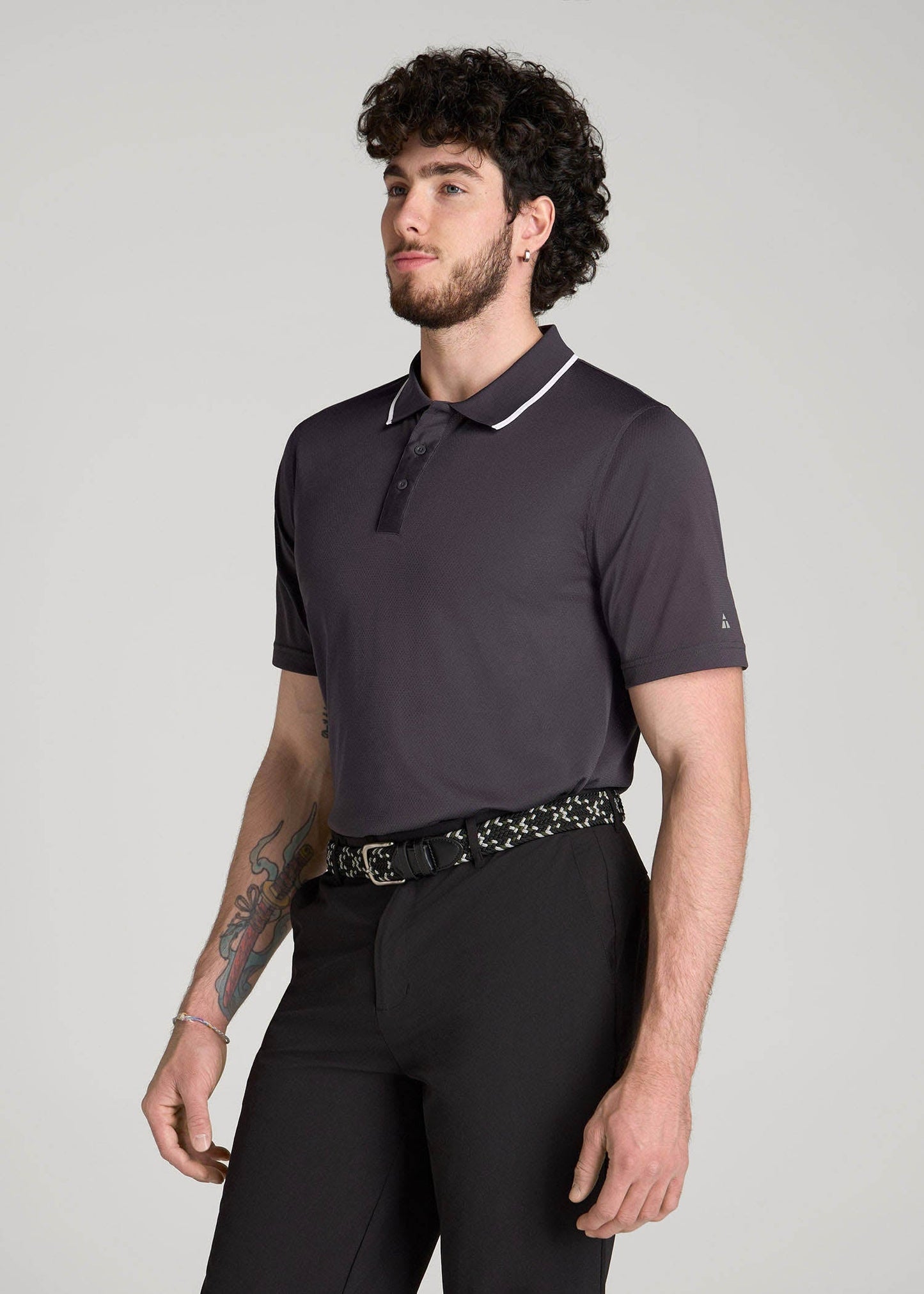 American Tall Men A.T. Performance Tipped Golf Polo for Tall Men in Charcoal
