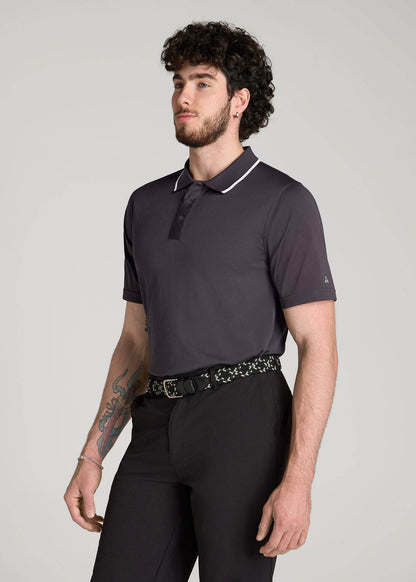 American Tall Men A.T. Performance Tipped Golf Polo for Tall Men in Charcoal