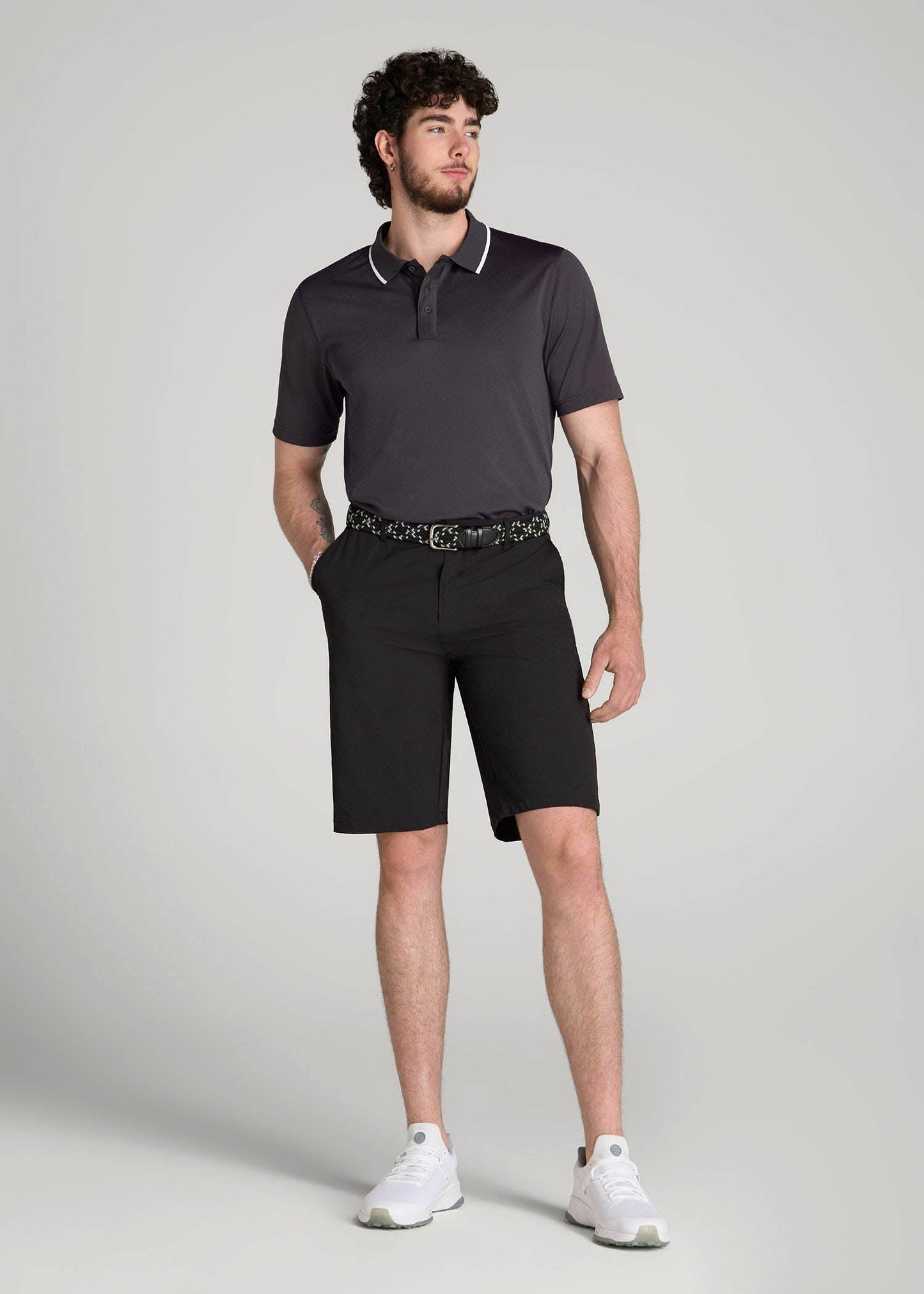 American Tall Men A.T. Performance Tipped Golf Polo for Tall Men in Charcoal