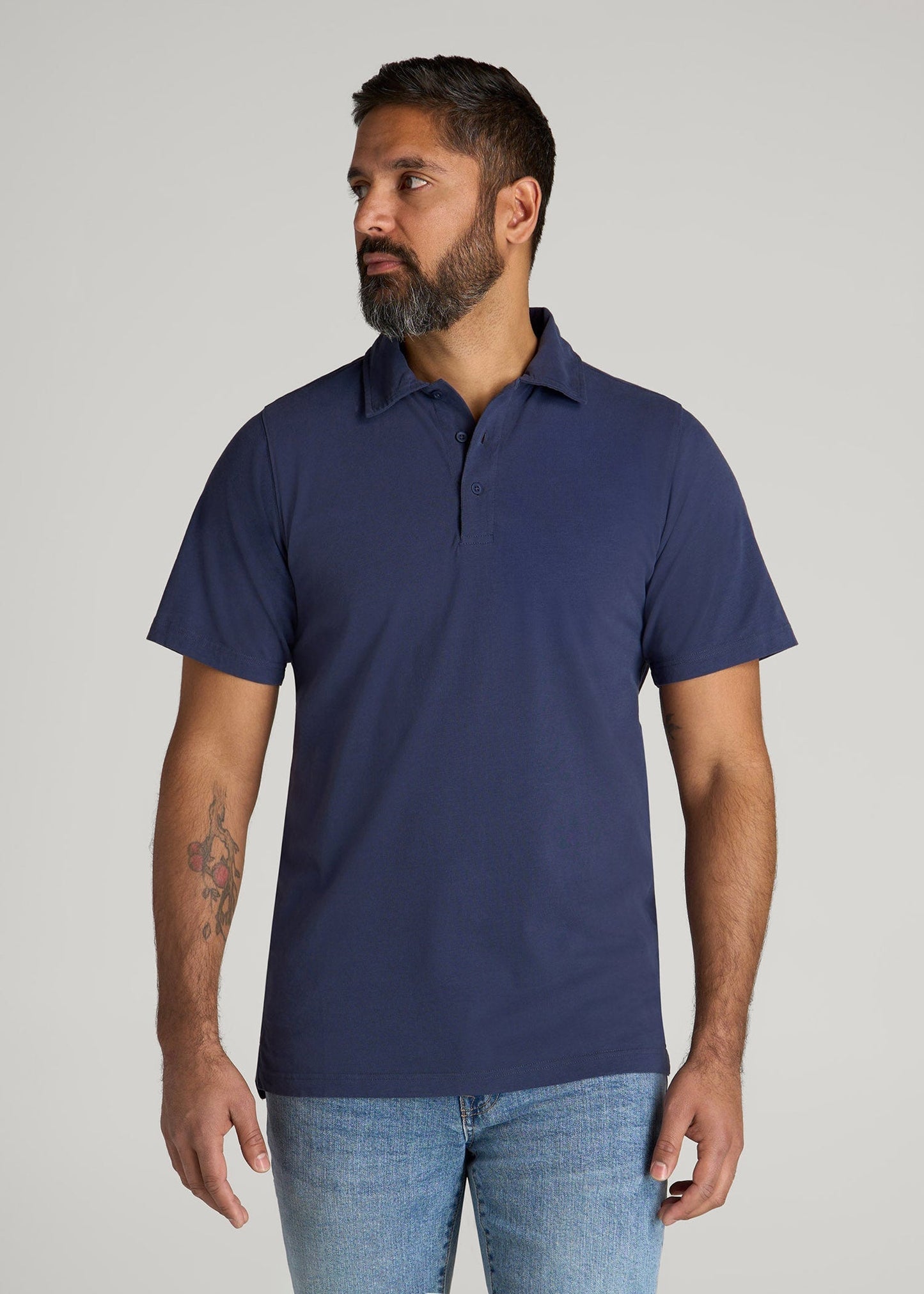 American Tall Men LJ&S Ultra Soft Short Sleeve Cotton Polo for Tall Men in Vintage Midnight Navy