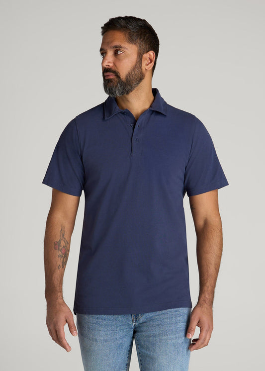 American Tall Men LJ&S Ultra Soft Short Sleeve Cotton Polo for Tall Men in Vintage Midnight Navy