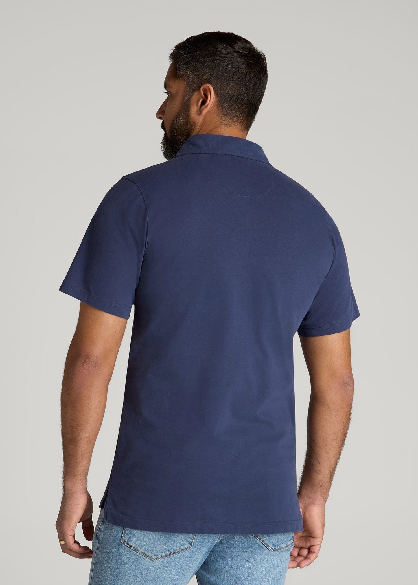 American Tall Men LJ&S Ultra Soft Short Sleeve Cotton Polo for Tall Men in Vintage Midnight Navy