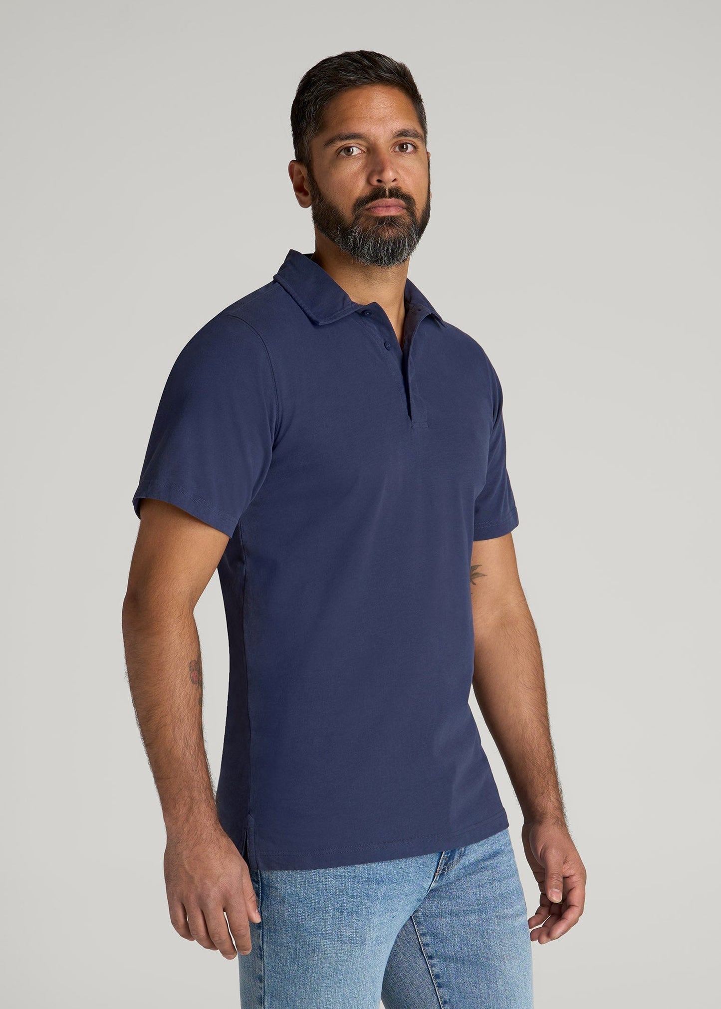 American Tall Men LJ&S Ultra Soft Short Sleeve Cotton Polo for Tall Men in Vintage Midnight Navy
