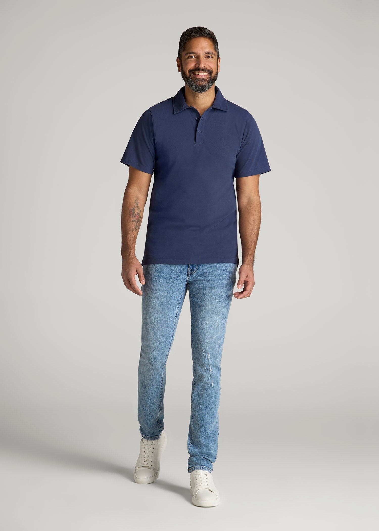 American Tall Men LJ&S Ultra Soft Short Sleeve Cotton Polo for Tall Men in Vintage Midnight Navy