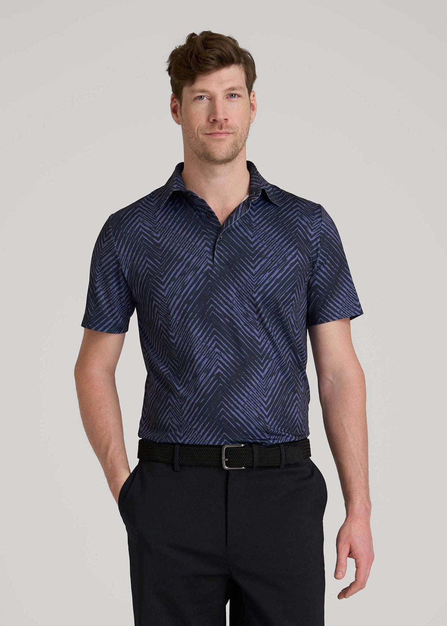 American Tall Men Golf Performance Polo Shirt for Tall Men in Future Dusk Chevron