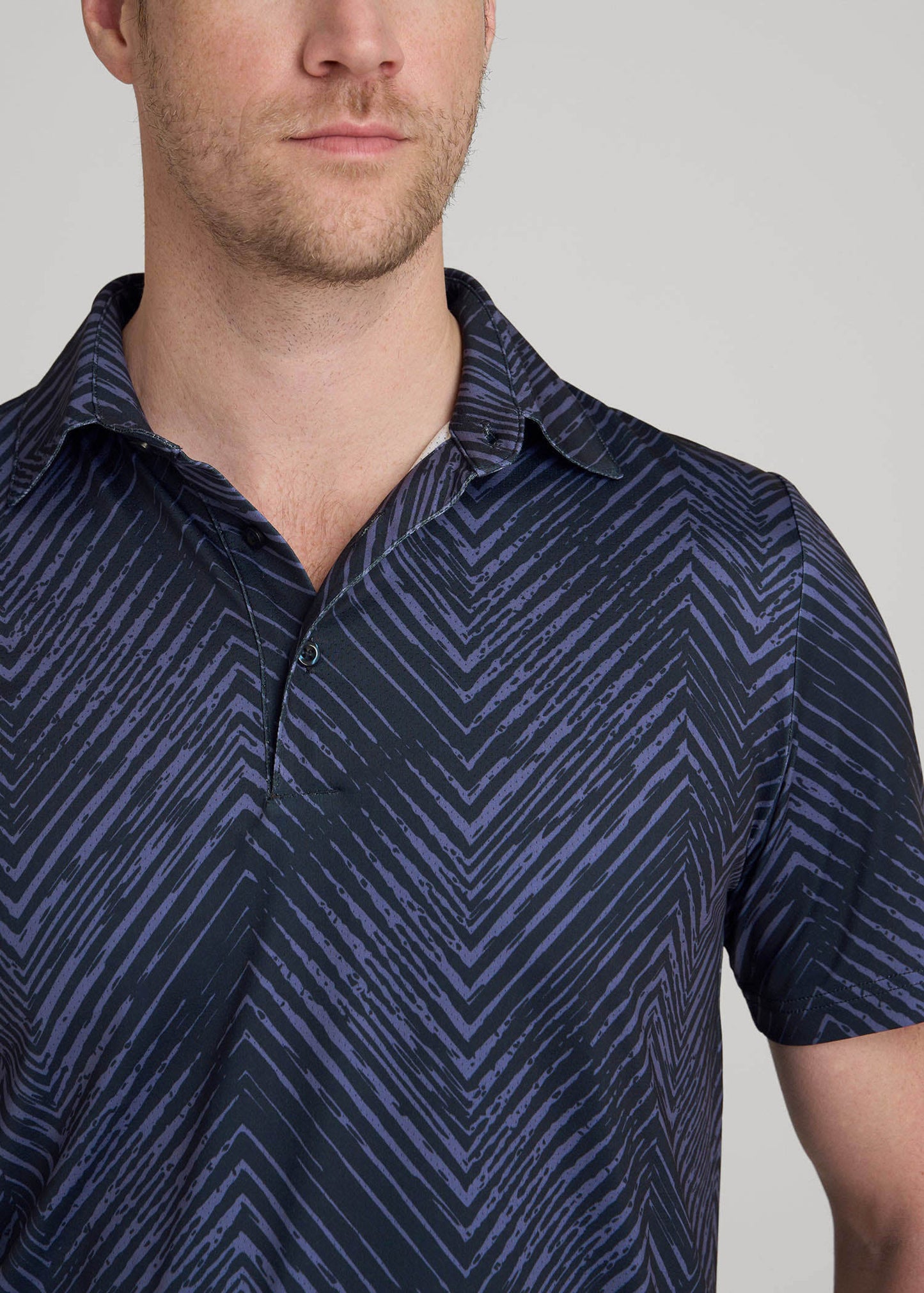 American Tall Men Golf Performance Polo Shirt for Tall Men in Future Dusk Chevron