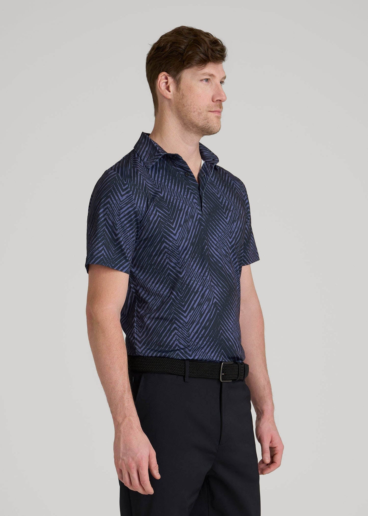 American Tall Men Golf Performance Polo Shirt for Tall Men in Future Dusk Chevron
