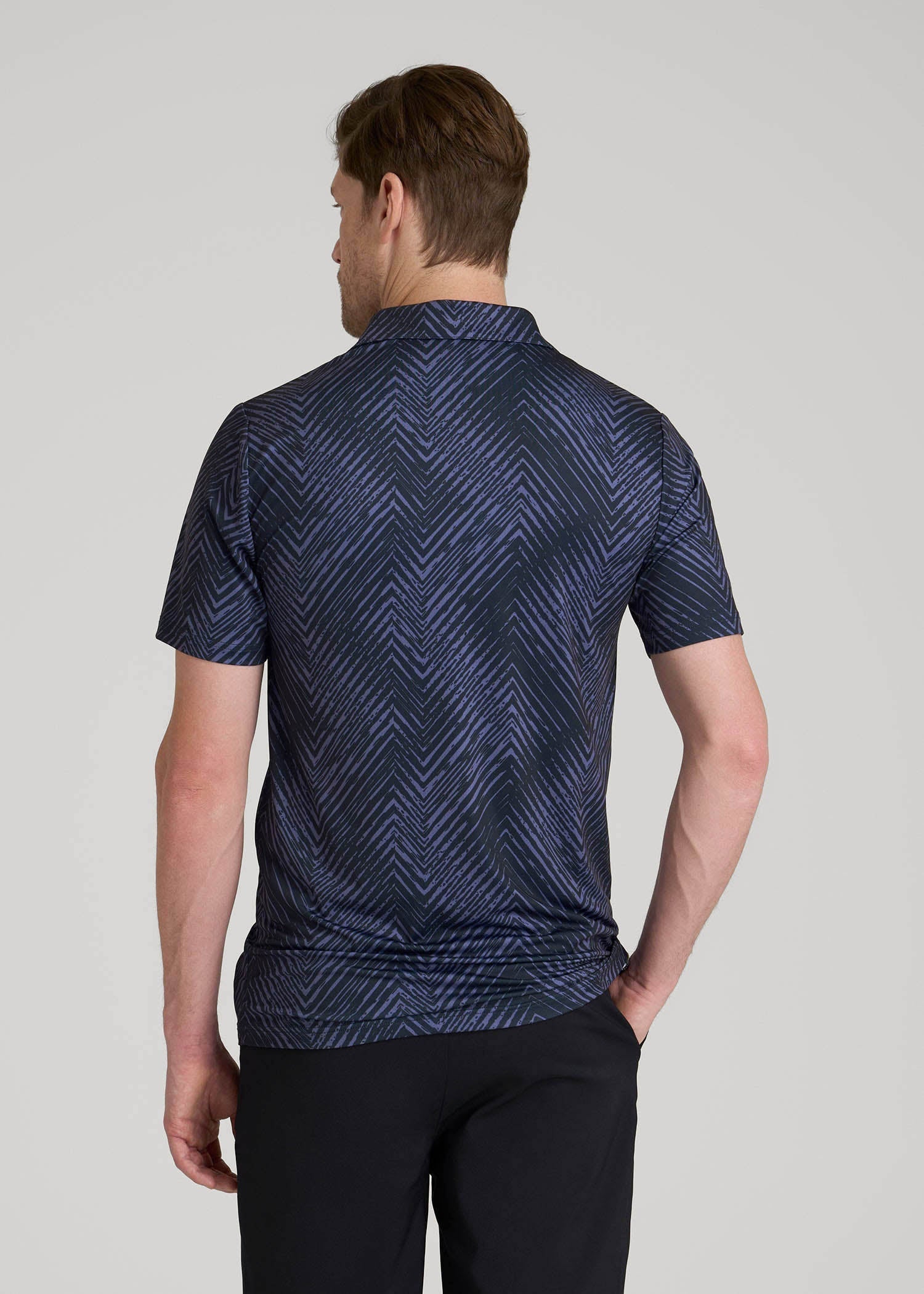 American Tall Men Golf Performance Polo Shirt for Tall Men in Future Dusk Chevron