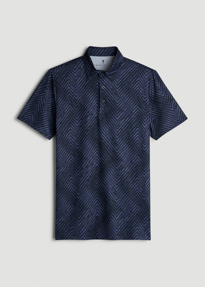 American Tall Men Golf Performance Polo Shirt for Tall Men in Future Dusk Chevron