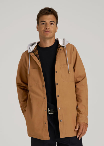 American Tall Men LJ&S Flannel-Lined Canvas Shirt Jacket for Tall Men in Vintage Tan
