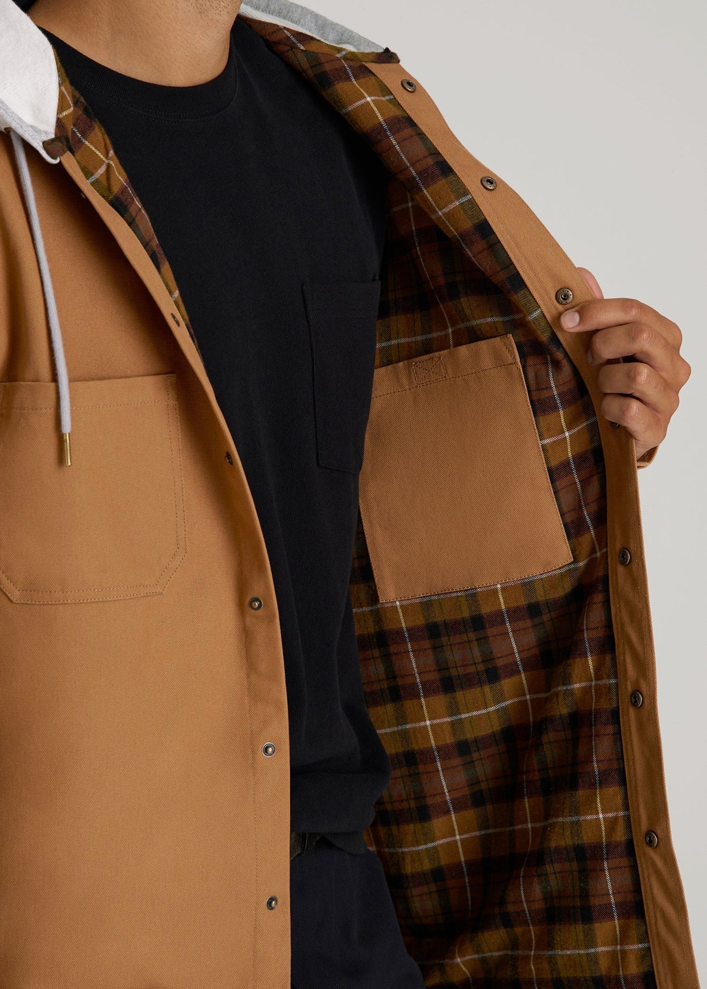 American Tall Men LJ&S Flannel-Lined Canvas Shirt Jacket for Tall Men in Vintage Tan