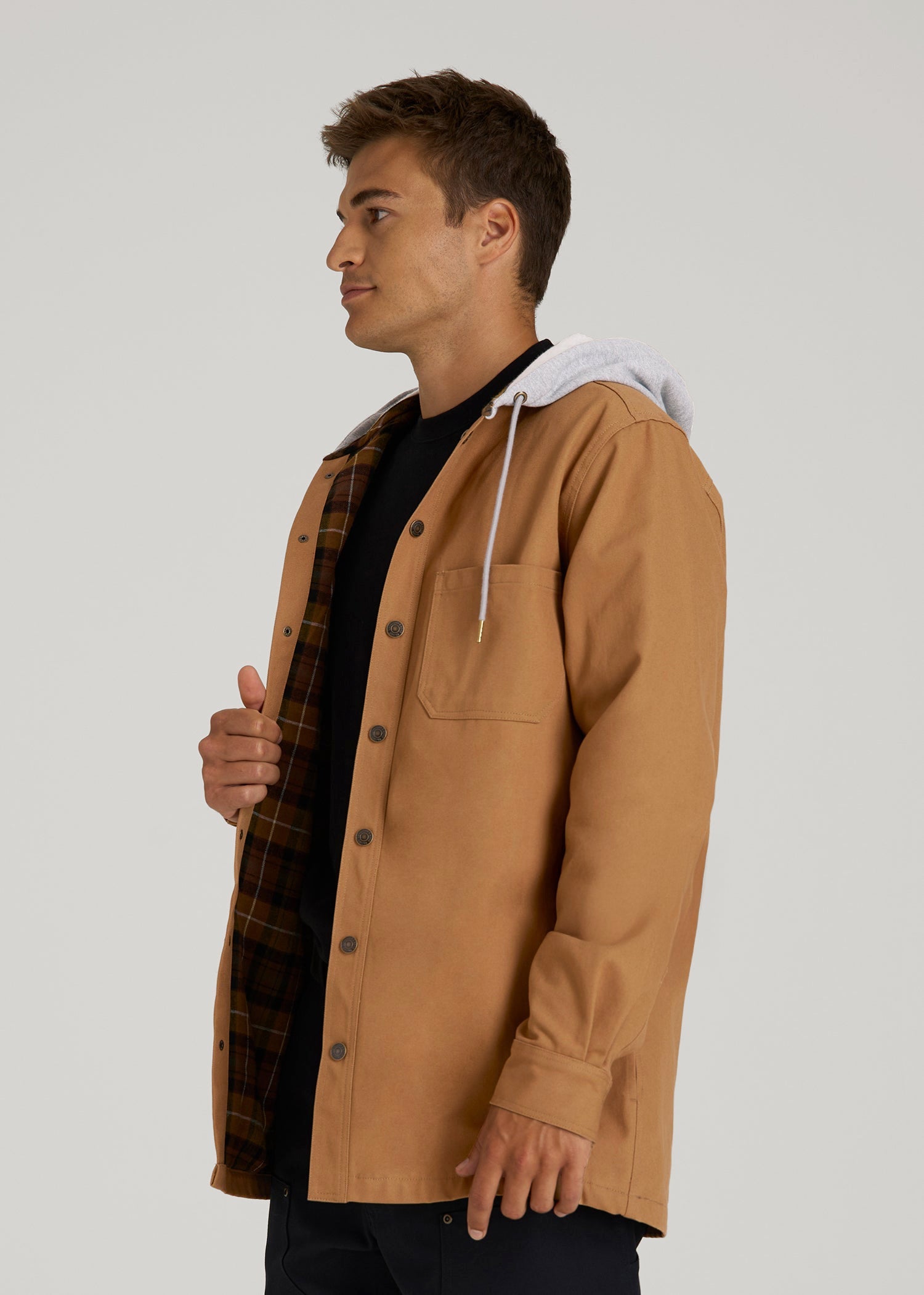 American Tall Men LJ&S Flannel-Lined Canvas Shirt Jacket for Tall Men in Vintage Tan