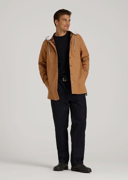 American Tall Men LJ&S Flannel-Lined Canvas Shirt Jacket for Tall Men in Vintage Tan