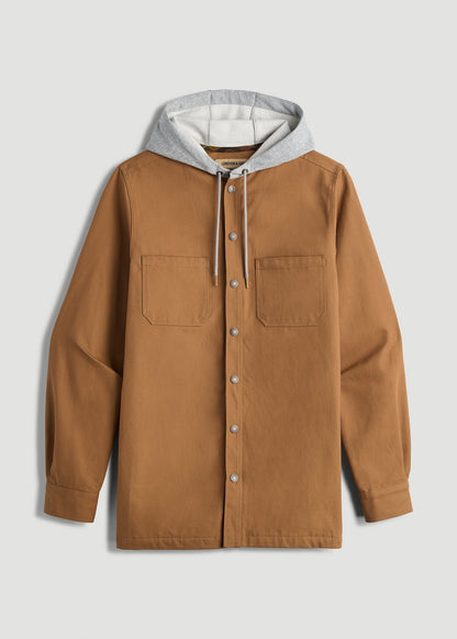 American Tall Men LJ&S Flannel-Lined Canvas Shirt Jacket for Tall Men in Vintage Tan