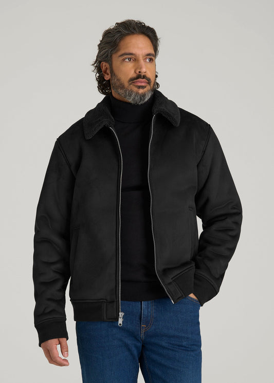American Tall Men Sherpa Bomber Jacket for Tall Men in Black