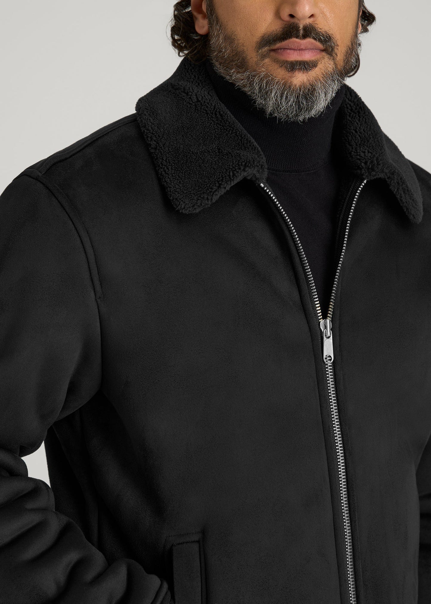 American Tall Men Sherpa Bomber Jacket for Tall Men in Black