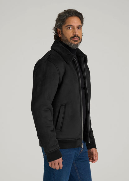 American Tall Men Sherpa Bomber Jacket for Tall Men in Black