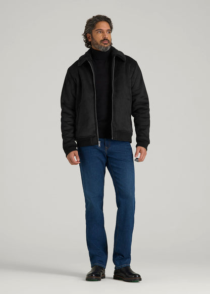 American Tall Men Sherpa Bomber Jacket for Tall Men in Black