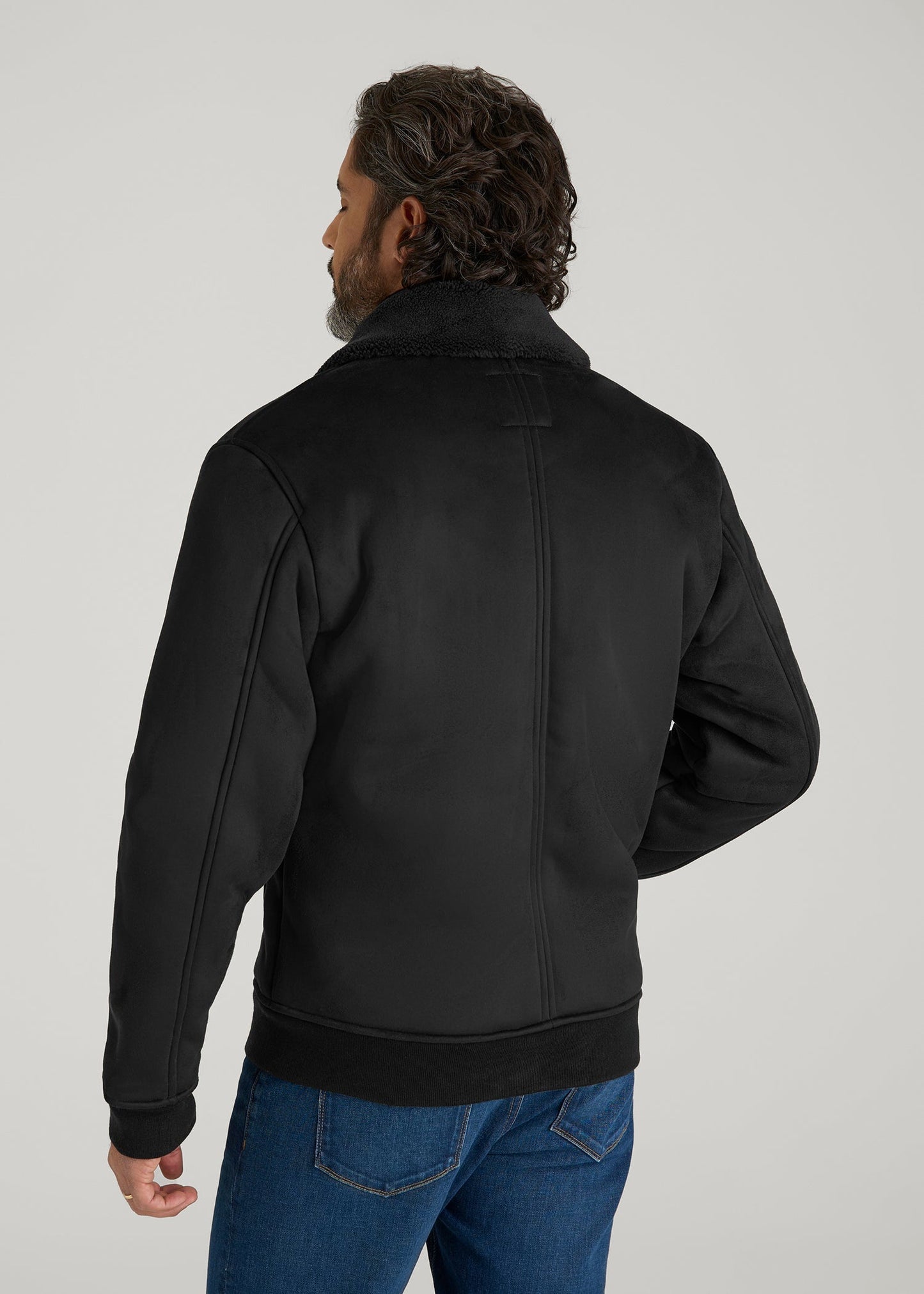 American Tall Men Sherpa Bomber Jacket for Tall Men in Black