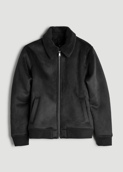 American Tall Men Sherpa Bomber Jacket for Tall Men in Black