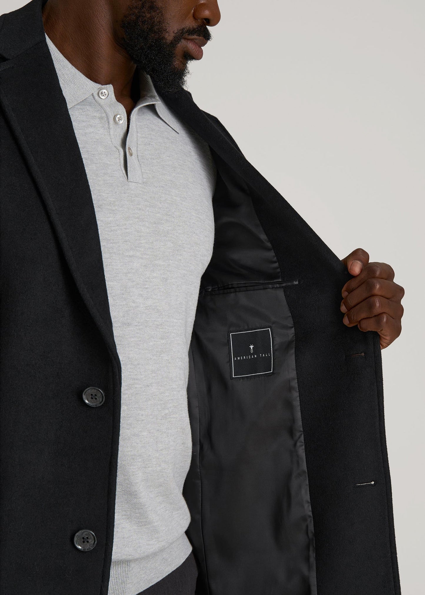 American Tall Men Wool Coat for Tall Men in Black