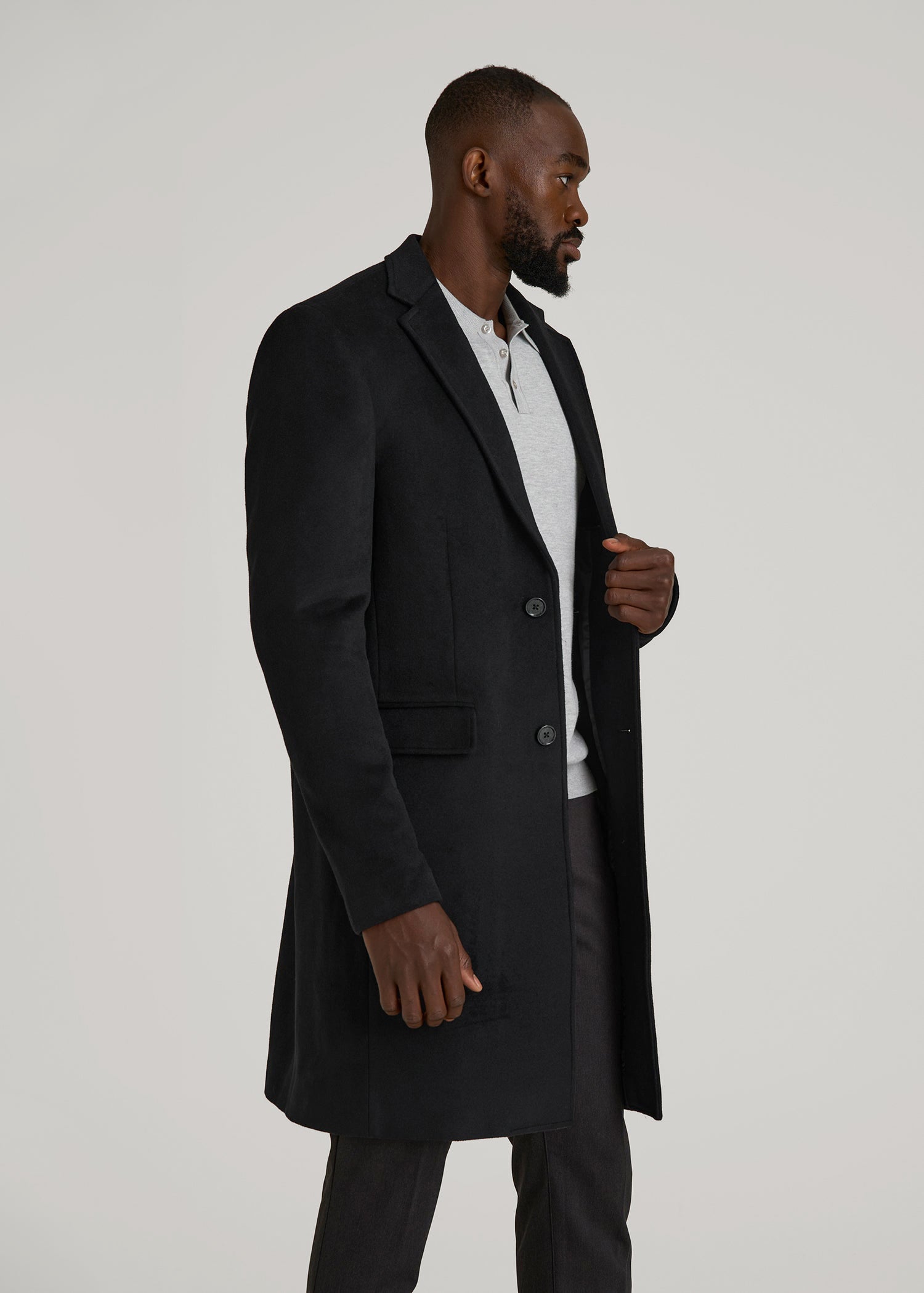American Tall Men Wool Coat for Tall Men in Black