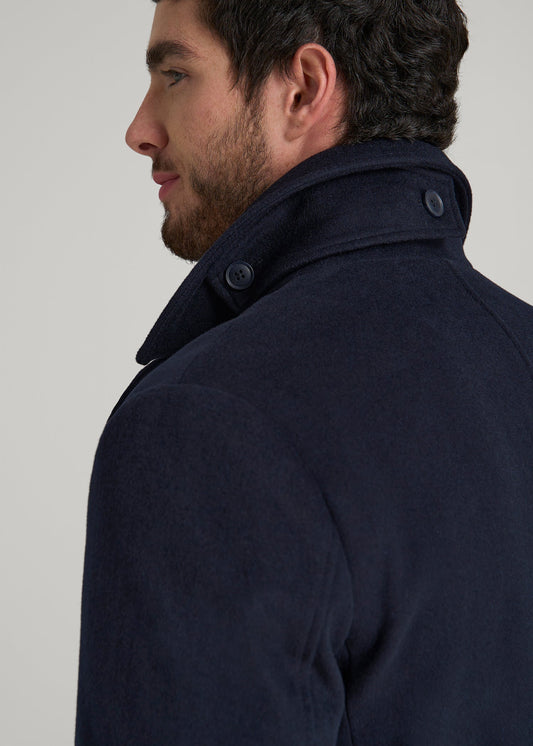 American Tall Men Double-Breasted Wool Peacoat for Tall Men in Deep Navy
