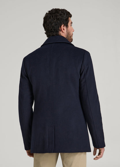 American Tall Men Double-Breasted Wool Peacoat for Tall Men in Deep Navy