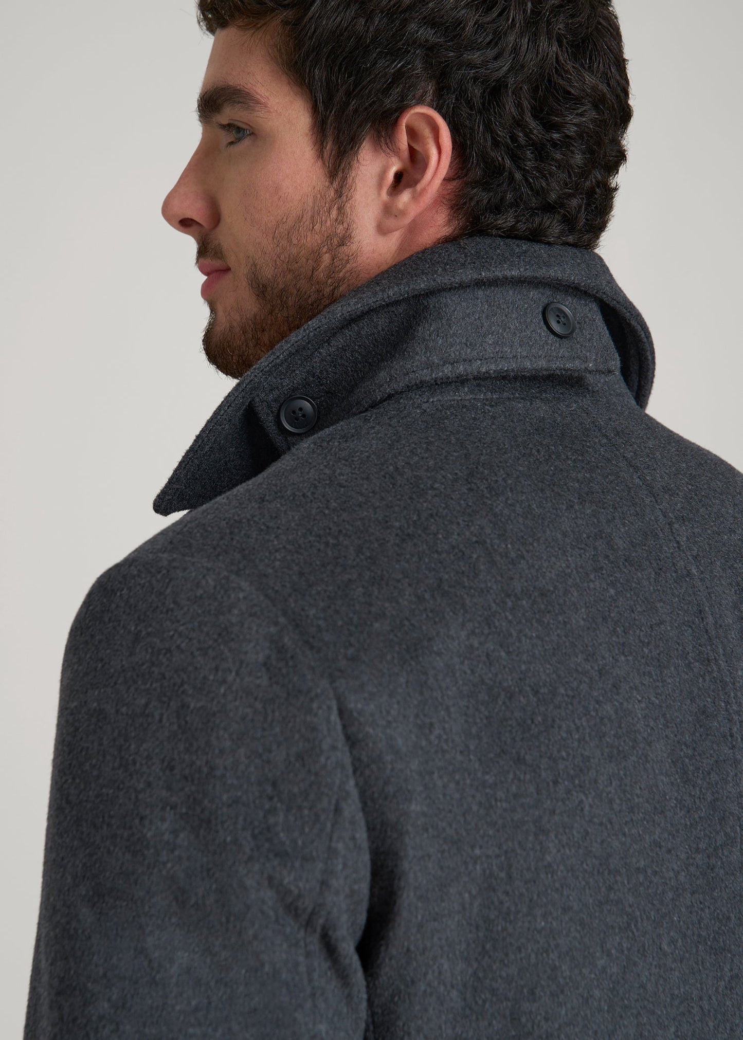 American Tall Men Double-Breasted Wool Peacoat for Tall Men in Dark Grey Mix