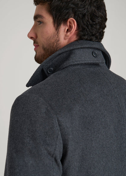 American Tall Men Double-Breasted Wool Peacoat for Tall Men in Dark Grey Mix