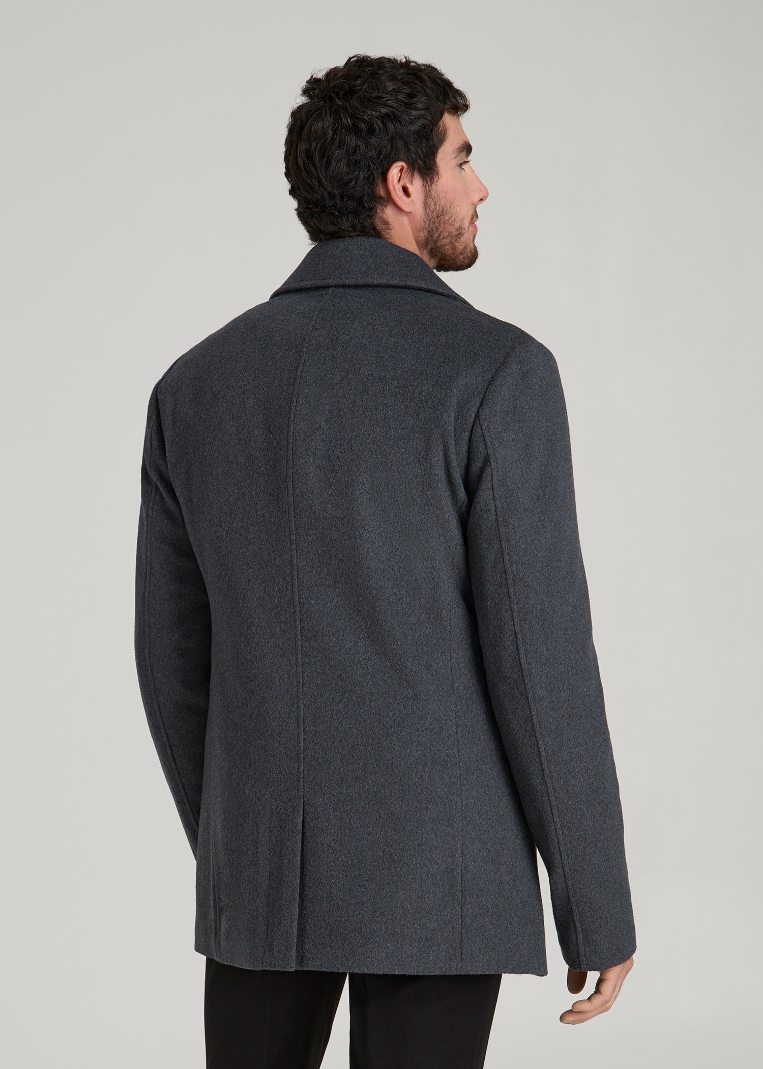 American Tall Men Double-Breasted Wool Peacoat for Tall Men in Dark Grey Mix