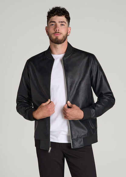 American Tall Men True Touch Leather Bomber Jacket for Tall Men in Black