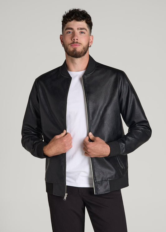 American Tall Men True Touch Leather Bomber Jacket for Tall Men in Black