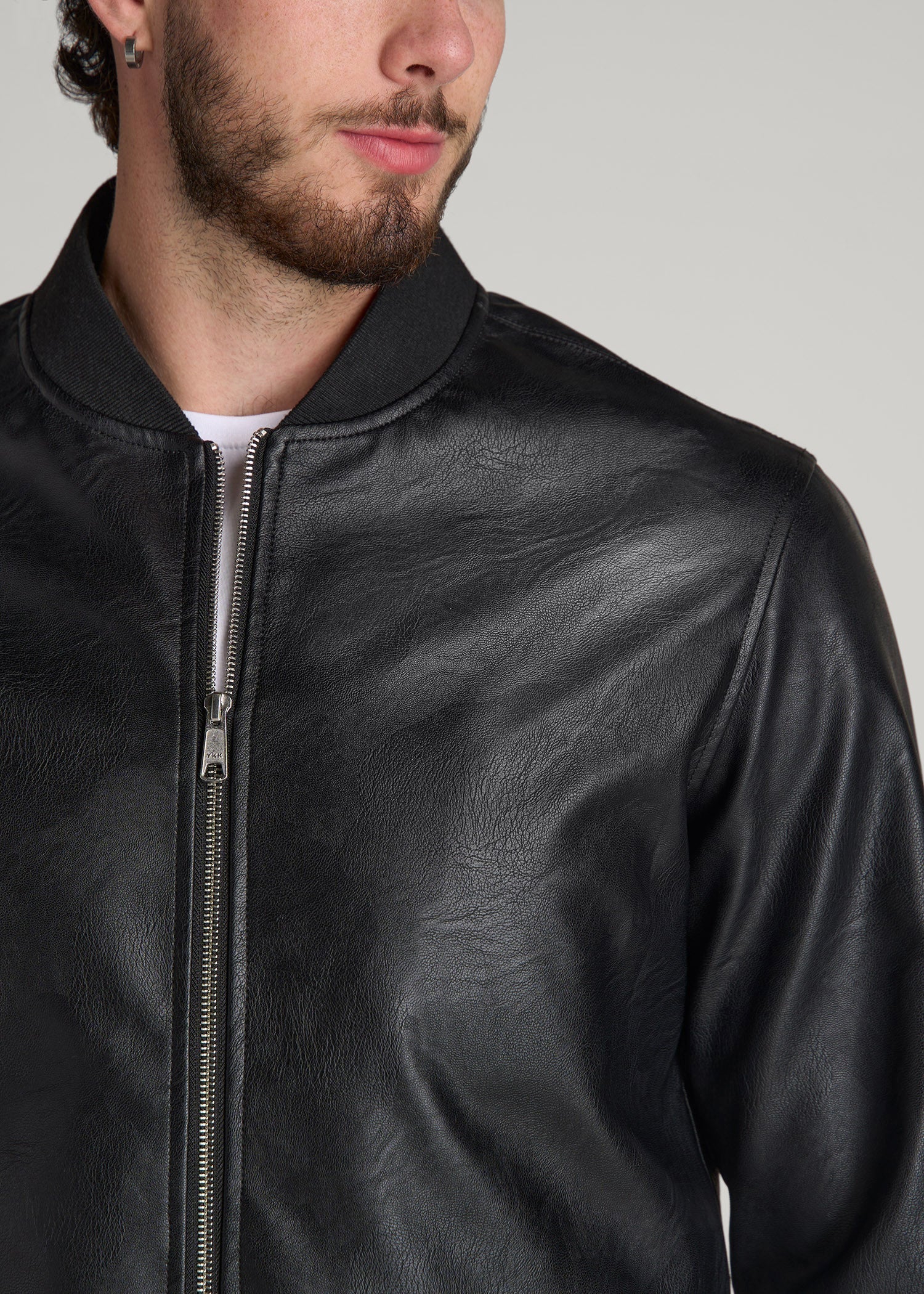 American Tall Men True Touch Leather Bomber Jacket for Tall Men in Black