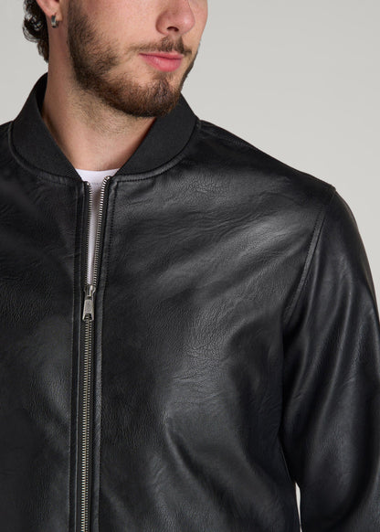 American Tall Men True Touch Leather Bomber Jacket for Tall Men in Black