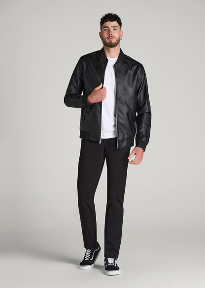 American Tall Men True Touch Leather Bomber Jacket for Tall Men in Black