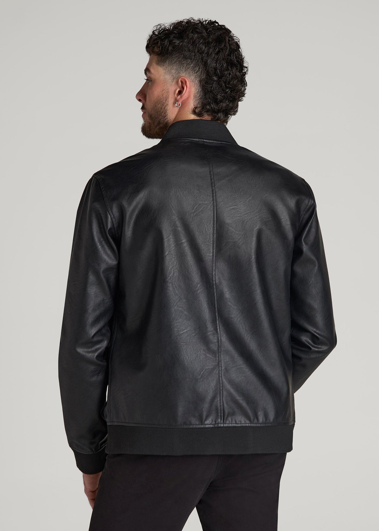 American Tall Men True Touch Leather Bomber Jacket for Tall Men in Black
