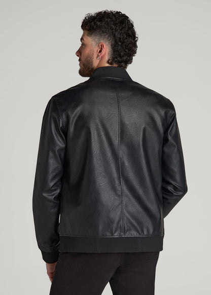 American Tall Men True Touch Leather Bomber Jacket for Tall Men in Black