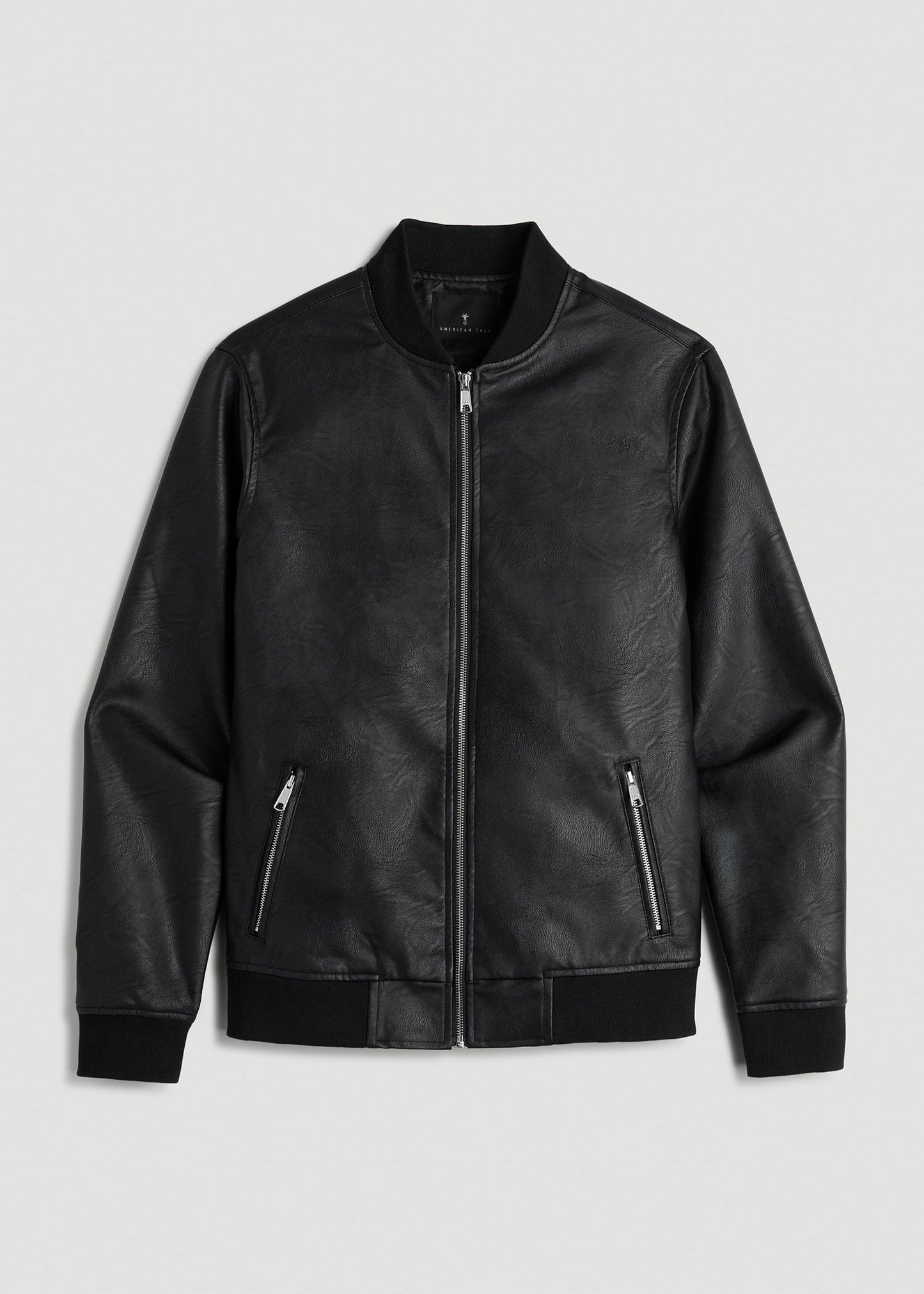 American Tall Men True Touch Leather Bomber Jacket for Tall Men in Black
